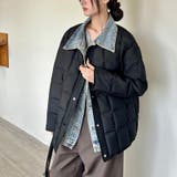ブラック | ユニセックス☆デニム襟切替 中綿ショートジャケット | 17kg