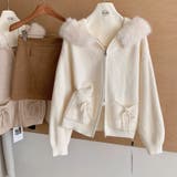 ベージュ | ゆるカワコーデ☆ファー襟付きニットカーディガン ゆったりフードアウター | 17kg