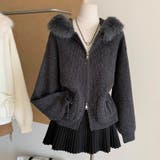 ゆるカワコーデ☆ファー襟付きニットカーディガン ゆったりフードアウター | 17kg | 詳細画像3