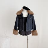 甘辛系ガールズ☆デニムジャケット フェイクファー襟付き裏起毛アウター | 17kg | 詳細画像3