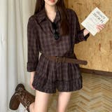 甘辛系ガールズ☆チェックシャツ+ショートパンツ ゆるカジュアルセットアップ | 17kg | 詳細画像1