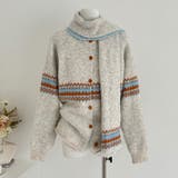 ベージュ | ゆるカワコーデ☆ジャカードカーデマフラー付保温ニット | 17kg