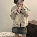 レトロな学院風柄物！レトロジャカード甘めダブルジップニットカーディガン | 17kg | 詳細画像8 