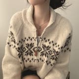 レトロな学院風柄物！レトロジャカード甘めダブルジップニットカーディガン | 17kg | 詳細画像11 