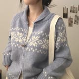 レトロな学院風柄物！レトロジャカード甘めダブルジップニットカーディガン | 17kg | 詳細画像15 