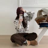 ベージュ | 甘辛系ガールズ☆ドット柄フード付厚手ニットセーター大人可愛いトップス | 17kg