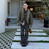 ユニセックス☆ストリート系レトロ配色ブラウン系起毛チェックシャツ | 17kg | 詳細画像8