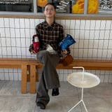 ユニセックス☆ストリート系レトロ配色ブラウン系起毛チェックシャツ | 17kg | 詳細画像12