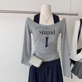 グレー | 甘辛系ガールズ☆ホルターネックプリント入りトップス假2枚風 | 17kg