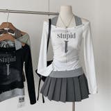 ホワイト | 甘辛系ガールズ☆ホルターネックプリント入りトップス假2枚風 | 17kg