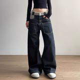 ゆるカワコーデ☆反転着用風パッチワークデニムゆったり弧形セミフレアロングパンツ | 17kg | 詳細画像9 