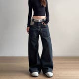 ゆるカワコーデ☆反転着用風パッチワークデニムゆったり弧形セミフレアロングパンツ | 17kg | 詳細画像11 