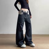 ゆるカワコーデ☆反転着用風パッチワークデニムゆったり弧形セミフレアロングパンツ | 17kg | 詳細画像12 