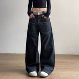 ゆるカワコーデ☆反転着用風パッチワークデニムゆったり弧形セミフレアロングパンツ | 17kg | 詳細画像2 