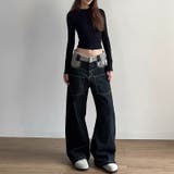 ゆるカワコーデ☆反転着用風パッチワークデニムゆったり弧形セミフレアロングパンツ | 17kg | 詳細画像3 