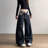 ゆるカワコーデ☆反転着用風パッチワークデニムゆったり弧形セミフレアロングパンツ | 17kg | 詳細画像5 