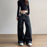 ゆるカワコーデ☆反転着用風パッチワークデニムゆったり弧形セミフレアロングパンツ | 17kg | 詳細画像8 