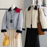 ゆるカワコーデ ダイヤキルト中綿ジャケットショート丈コーデュロイ切替中綿アウター | 17kg | 詳細画像6 