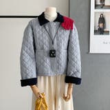 ブルー | ゆるカワコーデ ダイヤキルト中綿ジャケットショート丈コーデュロイ切替中綿アウター | 17kg