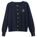 ネイビー | ミレニアル学園風☆刺繍クルーネックニットカーディガンアウターニットトップス | 17kg