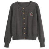 グレー | ミレニアル学園風☆刺繍クルーネックニットカーディガンアウターニットトップス | 17kg