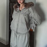 甘辛系ガールズ☆保温裏起毛！大きめファー付き英字ジップパーカーアウター | 17kg | 詳細画像23 