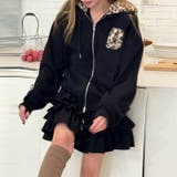 甘辛系ガールズ☆裏起毛厚手レオパード配色ワッペン英字パーカーアウター | 17kg | 詳細画像1 