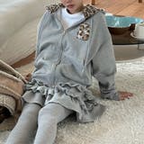 グレー(裏起毛) | 甘辛系ガールズ☆裏起毛厚手レオパード配色ワッペン英字パーカーアウター | 17kg