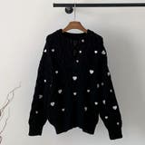 ブラック | ゆるカワコーデ☆ハート柄ケーブル編みニットニットトップス | 17kg