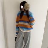自由で個性的なスタイルを演出レインボー配色コントラストボーダーふわふわニットトッ… | 17kg | 詳細画像7 