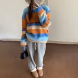 自由で個性的なスタイルを演出レインボー配色コントラストボーダーふわふわニットトッ… | 17kg | 詳細画像17 