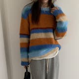 自由で個性的なスタイルを演出レインボー配色コントラストボーダーふわふわニットトッ… | 17kg | 詳細画像4 