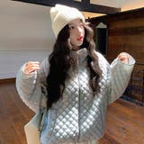 ライトブルー | ミレニアル学園風☆軽量パフ菱形キルティングフード付き中綿ジャケット保温アウター | 17kg
