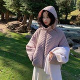 パープル | ミレニアル学園風☆軽量パフ菱形キルティングフード付き中綿ジャケット保温アウター | 17kg