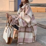 自由で個性的なスタイルを演出若見え学院風ゆったりミドル丈チェック柄ウールコート | 17kg | 詳細画像2 