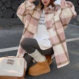 自由で個性的なスタイルを演出若見え学院風ゆったりミドル丈チェック柄ウールコート | 17kg | 詳細画像7 