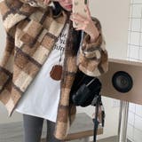 自由で個性的なスタイルを演出若見え学院風ゆったりミドル丈チェック柄ウールコート | 17kg | 詳細画像5 