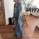 ユニセックス☆ダメージ加工フェイクレイヤード二重とろみワイドデニムパンツ | 17kg | 詳細画像2 
