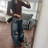 ユニセックス☆ダメージ加工フェイクレイヤード二重とろみワイドデニムパンツ | 17kg | 詳細画像7 