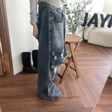 ユニセックス☆ダメージ加工フェイクレイヤード二重とろみワイドデニムパンツ | 17kg | 詳細画像3 