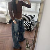 ユニセックス☆ダメージ加工フェイクレイヤード二重とろみワイドデニムパンツ | 17kg | 詳細画像14 