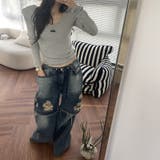 ユニセックス☆ダメージ加工フェイクレイヤード二重とろみワイドデニムパンツ | 17kg | 詳細画像15 