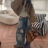 ユニセックス☆ダメージ加工フェイクレイヤード二重とろみワイドデニムパンツ | 17kg | 詳細画像30 