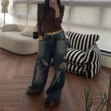 ユニセックス☆ダメージ加工フェイクレイヤード二重とろみワイドデニムパンツ | 17kg | 詳細画像6 