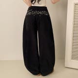 ブラック | 甘辛系ガールズ レトロウォッシュレオパード×文字ワッペンワイドストレートデニムパ… | 17kg