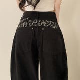 甘辛系ガールズ レトロウォッシュレオパード×文字ワッペンワイドストレートデニムパ… | 17kg | 詳細画像2 