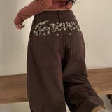 甘辛系ガールズ レトロウォッシュレオパード×文字ワッペンワイドストレートデニムパ… | 17kg | 詳細画像14 