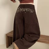 甘辛系ガールズ レトロウォッシュレオパード×文字ワッペンワイドストレートデニムパ… | 17kg | 詳細画像16 