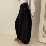 甘辛系ガールズ レトロウォッシュレオパード×文字ワッペンワイドストレートデニムパ… | 17kg | 詳細画像17 