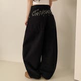 甘辛系ガールズ レトロウォッシュレオパード×文字ワッペンワイドストレートデニムパ… | 17kg | 詳細画像22 